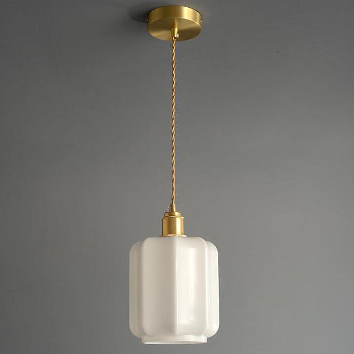 Traditional Vintage Cylindrical Brass Glass 1-Light Pendant Light For Bedroom Cuvalon