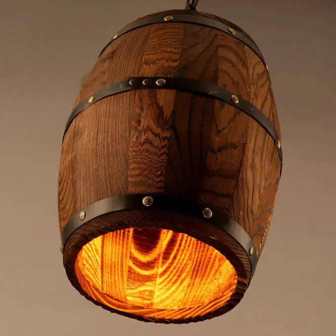 Vintage Wooden Wine Barrel 1-Light Single Barrel Pendant Light Cuvalon
