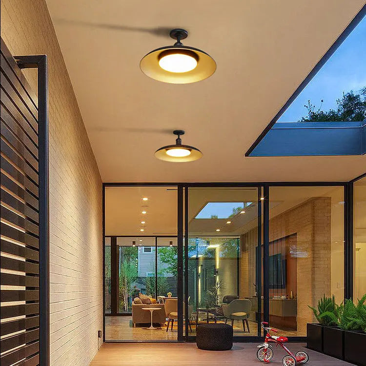 Contemporary Scandinavian Carbonized Steel Round Waterproof 1-Light Semi-Flush Mount Ceiling Light For Outdoor Patio Cuvalon