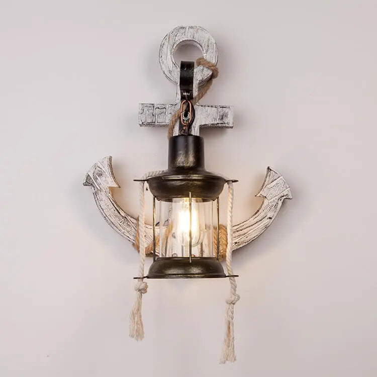 Industrial Vintage Boat Anchor Solid Wooden 1-Light Wall Sconce Lamp Cuvalon