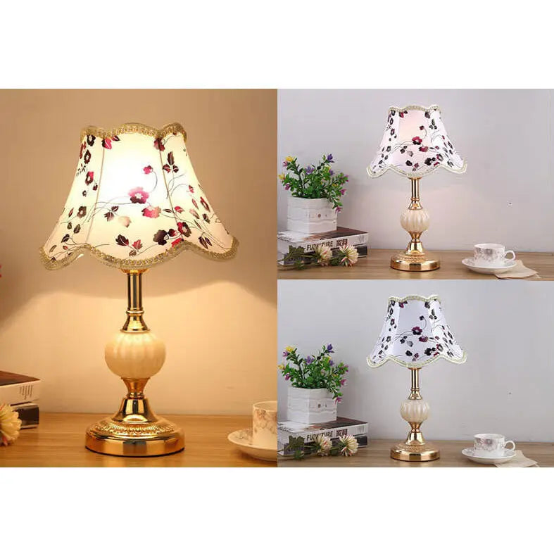 Nordic Vintage Floral Glass Fabric 1-Light Table Lamp Cuvalon