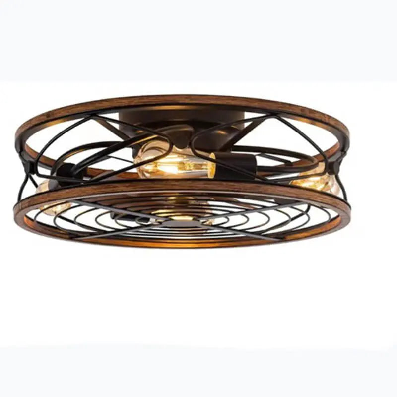 Nordic Industrial Wrought Iron Cylinder 4-Light Flush Mount Ceiling Invisible Fan Light Cuvalon