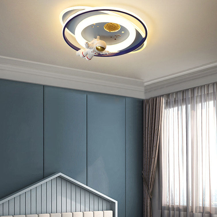 Modern Creative Kids Iron Cartoon Astronaut Rocket LED Flush Mount Ceiling Light Cuvalon