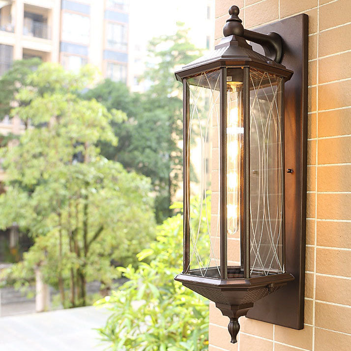 Outdoor Vintage Chinese Transparent Cage 1-Light Waterproof Wall Sconce Lamp Cuvalon