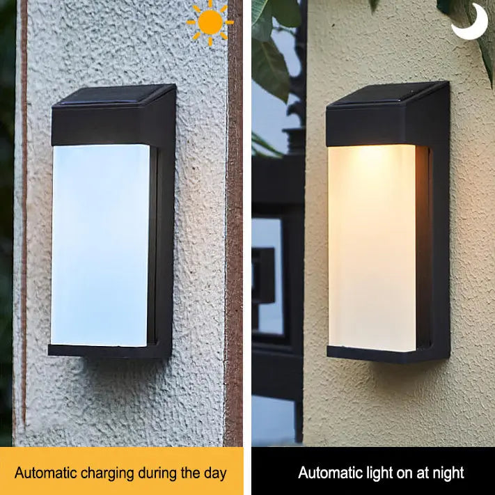 Solar Square Frosted Glass Waterproof Outdoor LED Wall Sconce Lamp Cuvalon