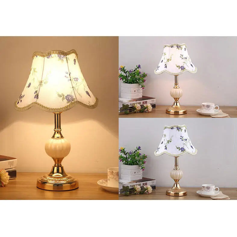 Nordic Vintage Floral Glass Fabric 1-Light Table Lamp Cuvalon