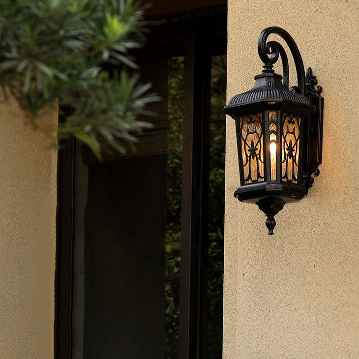 European Outdoor Carved Cage Aluminum Glass 1-Light Wall Sconce Lamp Cuvalon