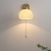 Nordic Striped Milk White Glass Brass 1-Light Pull Cord Wall Sconce Lamp Cuvalon