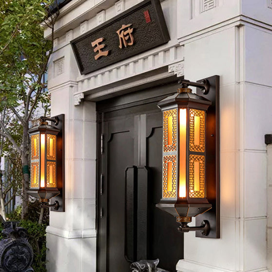 Traditional Chinese Waterproof Aluminum Glass Cylinder 1/2 Light Wall Sconce Lamp For Outdoor Patio Cuvalon