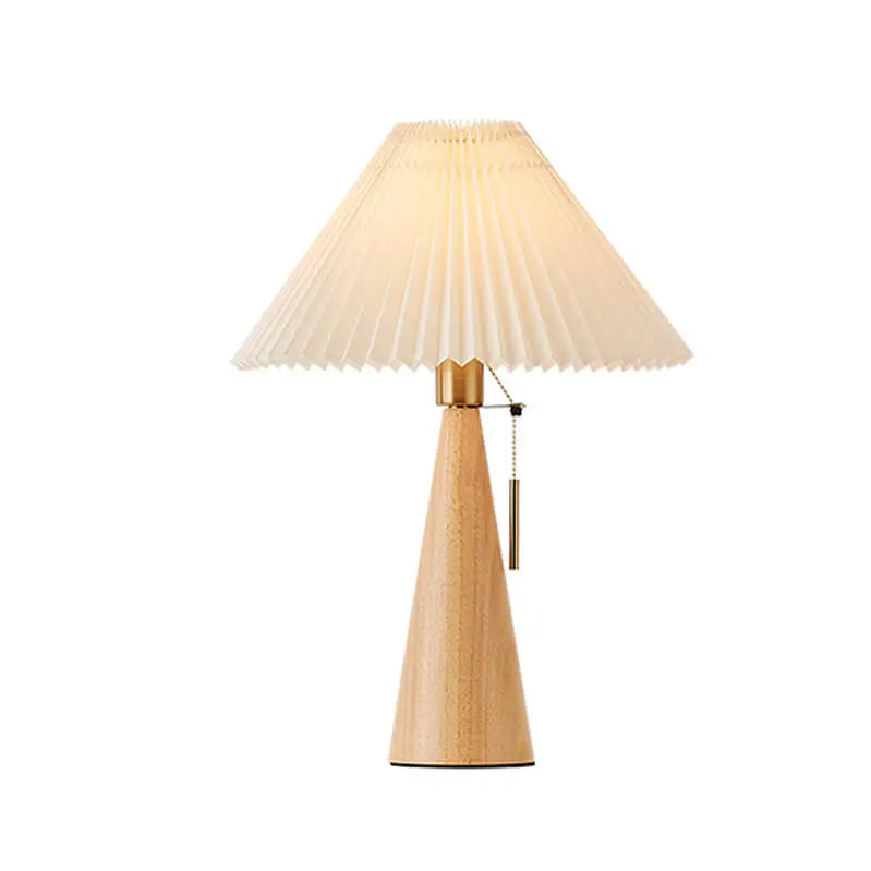 Japanese Minimalist Vintage Pleated Wooden Fabric LED Table Lamp Cuvalon