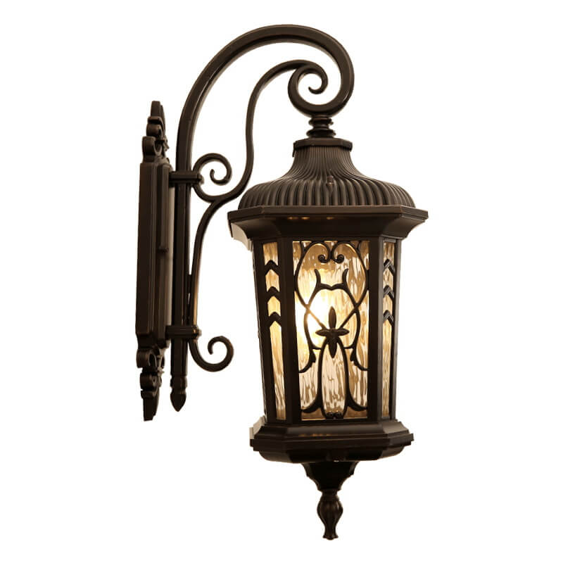European Outdoor Carved Cage Aluminum Glass 1-Light Wall Sconce Lamp Cuvalon