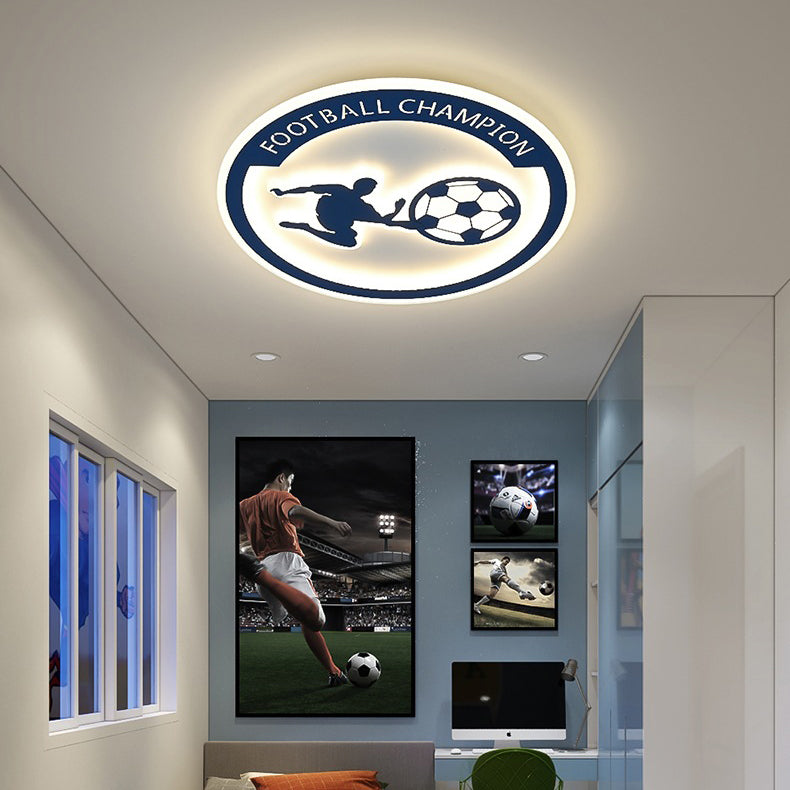 Contemporary Creative Kids Round Football Iron Acrylic LED Flush Mount Ceiling Light For Bedroom Cuvalon