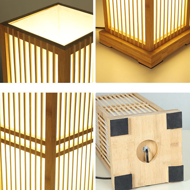 Japanese Minimalist Wooden Square Column 1-Light Table Lamp Cuvalon