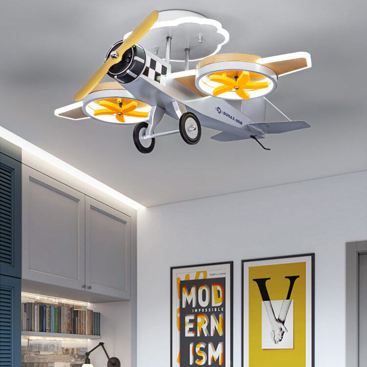 Creative Cartoon Airplane Iron Acrylic LED Kids Semi-Flush Mount Ceiling Light Cuvalon