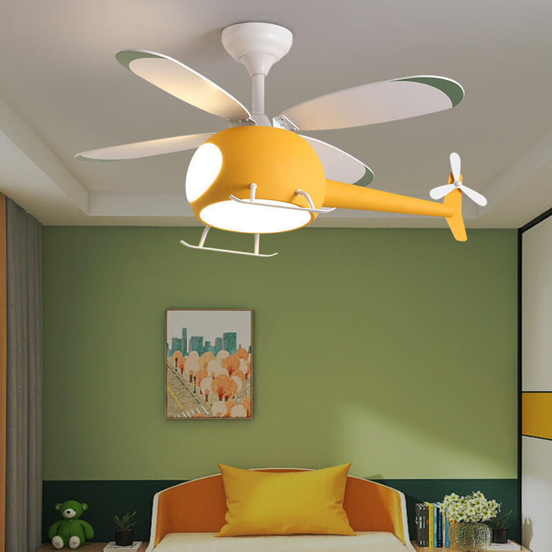 Simple Cartoon Aircraft LED Downrods Ceiling Fan Light Cuvalon