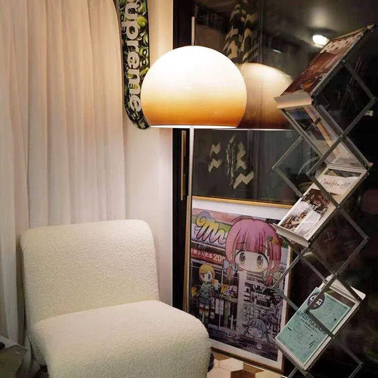 Contemporary Retro Mushroom Hardware Glass 2-Light Standing Floor Lamp For Living Room Cuvalon