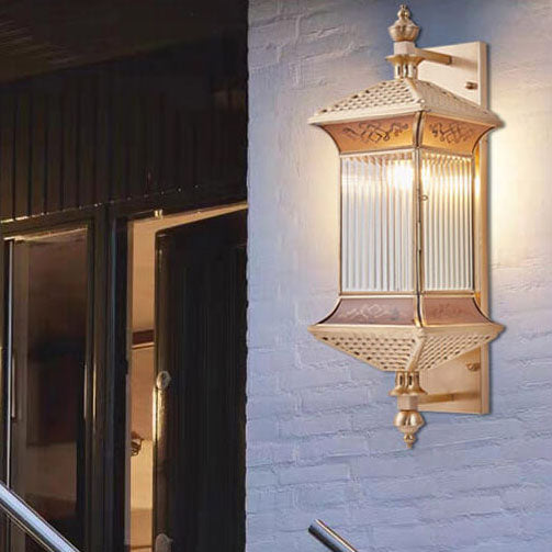 Contemporary Industrial Brass Finish Frame Glass Shade 1/3-Light Wall Sconce Lamp For Outdoor Patio Cuvalon