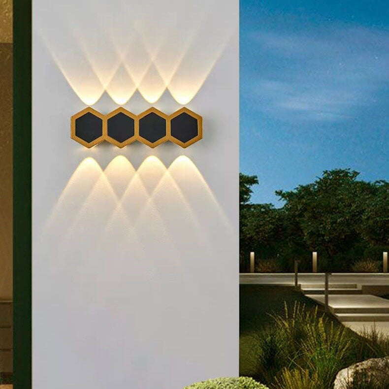 Outdoor Simple Hexagonal Combination Black Gold LED Wall Sconce Lamp Cuvalon