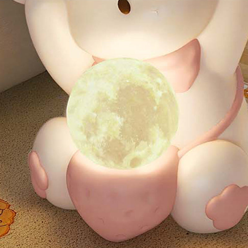 Modern Art Deco Kids Rabbit Round Plate Rectangular Drawer Resin Wood Enamel End Table 1-Drawer With LED Light For Bedroom Cuvalon