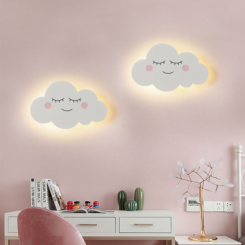 Contemporary Creative Cartoon Smiley Cloud Iron Acrylic Shade LED Kids Wall Sconce Lamp For Bedroom Cuvalon