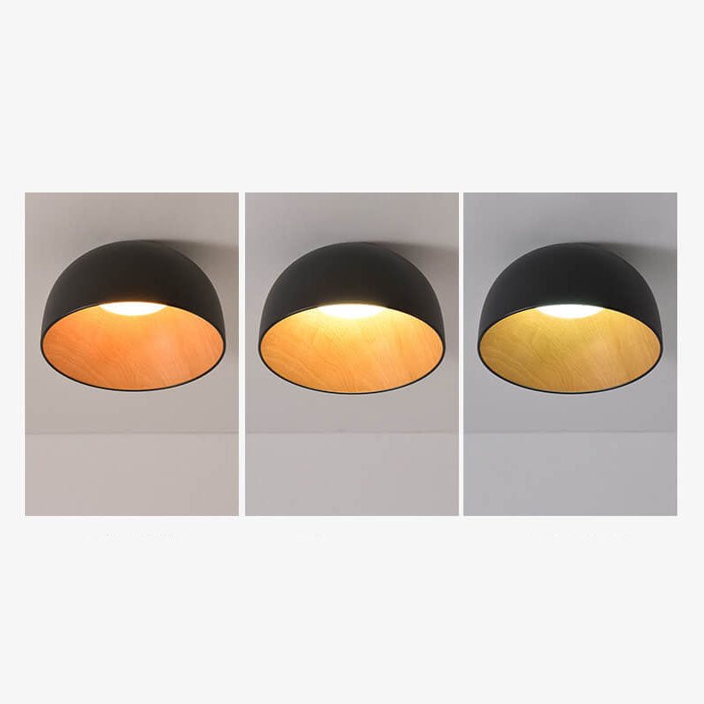 Minimalist Wooden Bowl Iron LED Flush Mount Ceiling Light Cuvalon
