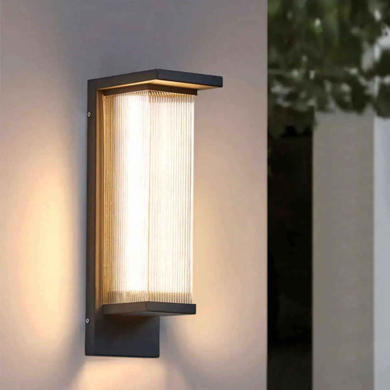Industrial Waterproof Rectangular PC Striped Shade LED Outdoor Wall Sconce Lamp Cuvalon