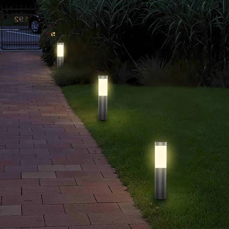 Modern Cylindrical Stainless Steel Waterproof Solar Outdoor Lawn LED Garden Ground Insert Landscape Light Cuvalon