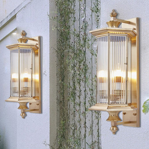 Contemporary Industrial Brass Finish Frame Glass Shade 1/3-Light Wall Sconce Lamp For Outdoor Patio Cuvalon