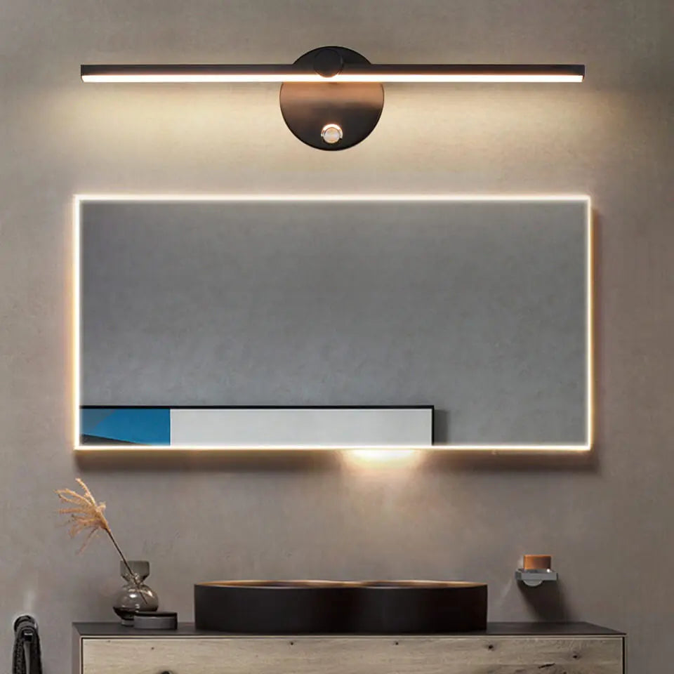 Nordic Minimalist Aluminum Long Bar Switch LED Mirror Wall Sconce Lamp Cuvalon