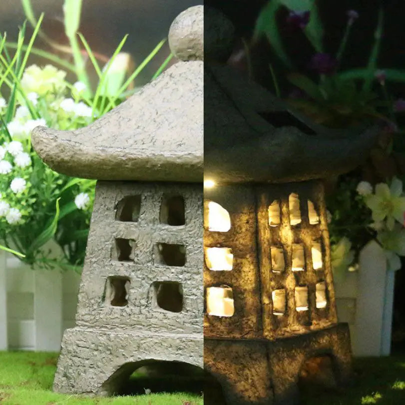 Solar House Pagoda Resin Outdoor Lawn Decorative Landscape Light Cuvalon