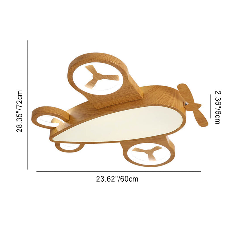 Cartoon Creative Wood Grain Aircraft LED Kids Flush Mount Ceiling Light Cuvalon