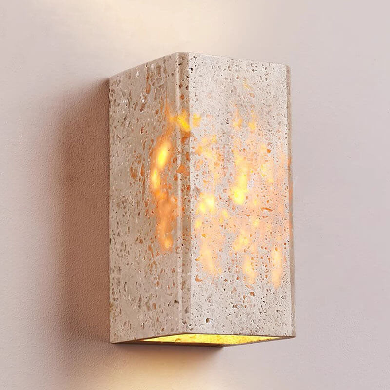 Modern Minimalist Square Rectangle Yellow Travertine LED Wall Sconce Lamp For Outdoor Patio Cuvalon