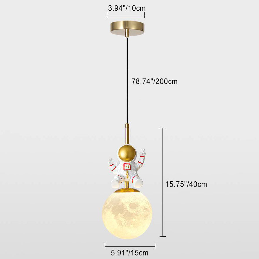 Contemporary Nordic Kids Orb Astronaut Iron Resin 1-Light Pendant Light For Bedroom Cuvalon