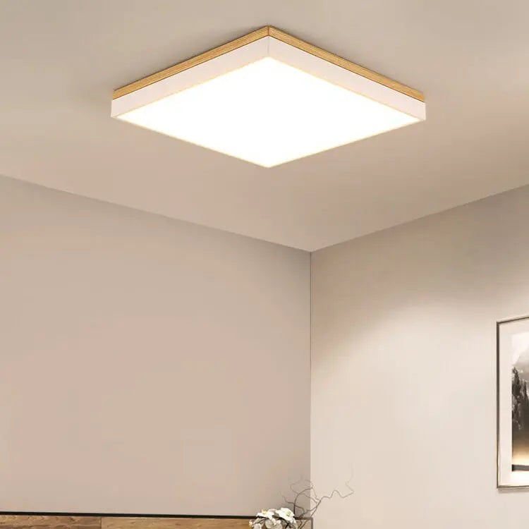 Modern Minimalist Solid Wood Acrylic Square Rectangle LED Flush Mount Ceiling Light for Living Room Cuvalon