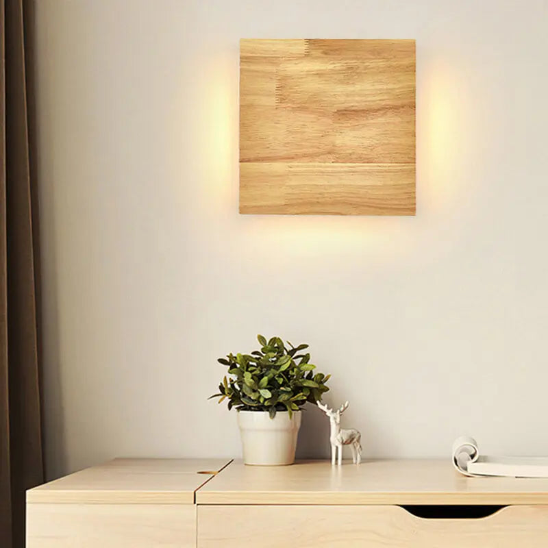 Japanese Wabi-sabi Log Wood Rectangular LED Wall Sconce Lamp Cuvalon