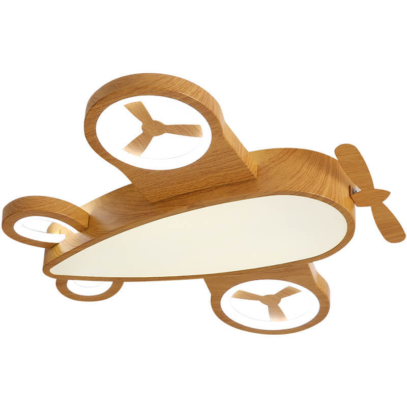 Cartoon Creative Wood Grain Aircraft LED Kids Flush Mount Ceiling Light Cuvalon