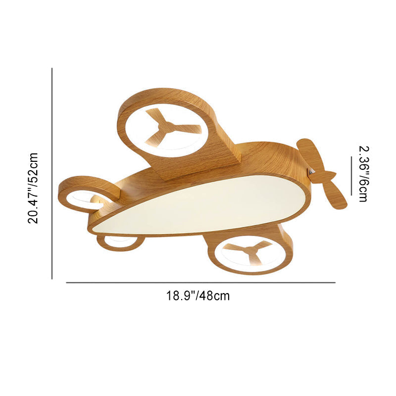 Cartoon Creative Wood Grain Aircraft LED Kids Flush Mount Ceiling Light Cuvalon