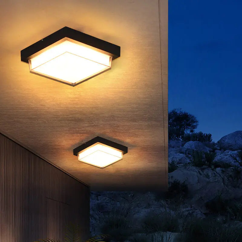 Modern Outdoor Square Aluminum Acrylic Induction LED Flush Mount Ceiling Light Cuvalon