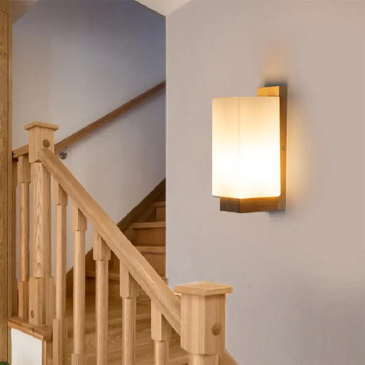 Modern Minimalist Solid Wood Square Glass Column 1-Light Wall Sconce Lamp Cuvalon