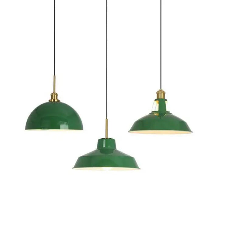 Industrial Vintage Green Iron Dome Cone 1-Light Pendant Light Cuvalon
