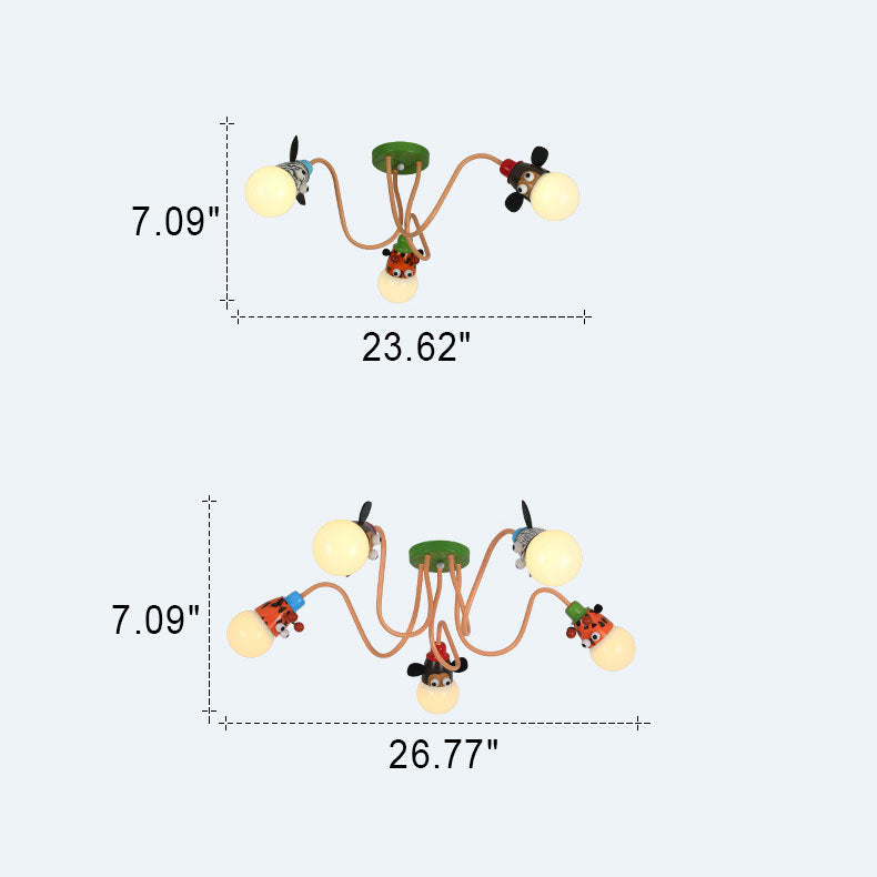Cartoon Creative Animal Light Head 3/4/5 Light Kids Semi-Flush Mount Ceiling Light Cuvalon