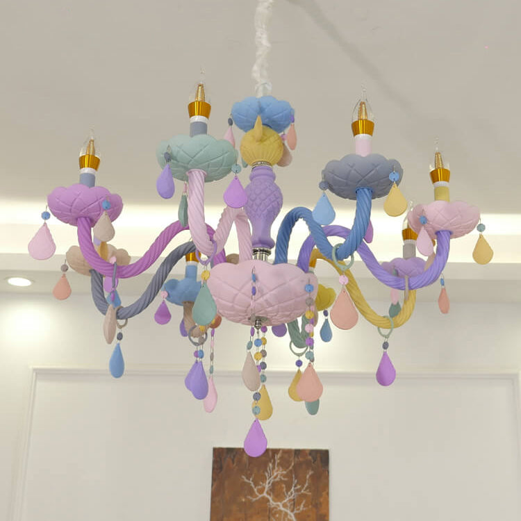 Modern Children's Princess Macaroon Candelabra Crystal Glass 5/6/8/10/12/15 Light Chandelier Cuvalon