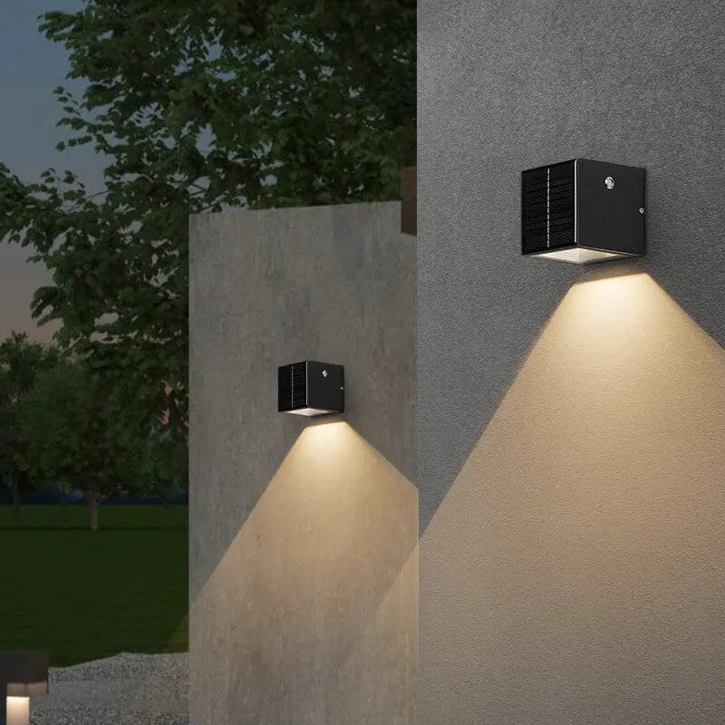Modern Solar Black Rectangular Die-Cast Aluminum Solar LED Outdoor Wall Light Cuvalon