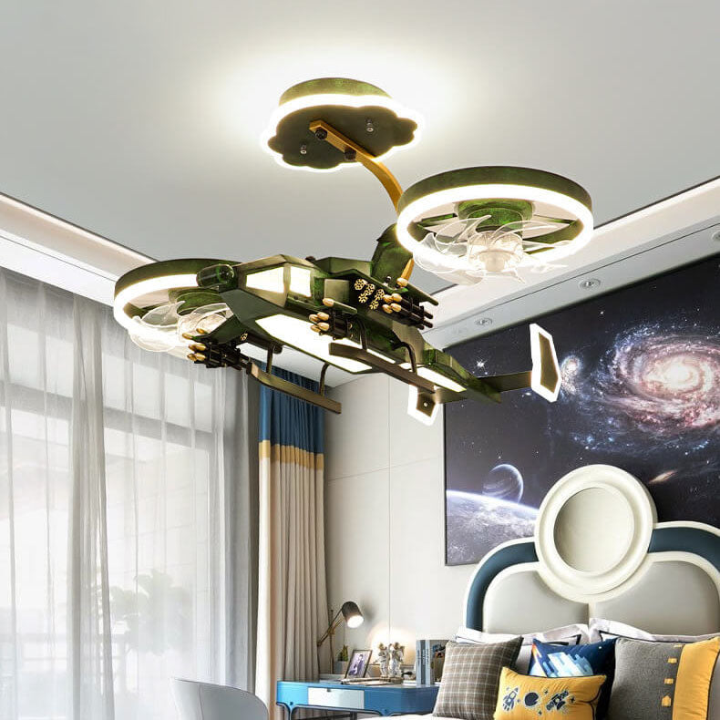 Modern Children's Helicopter Hardware Acrylic LED Semi-Flush Mount Ceiling Fan Light Cuvalon