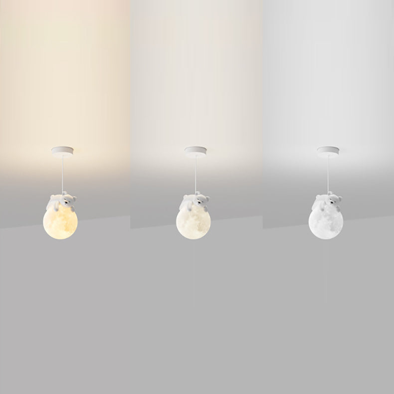 Contemporary Creative Resin Animal Rabbit Moon 1-Light Kids Pendant Light For Living Room Cuvalon