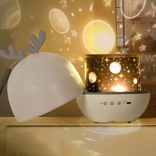 Contemporary Creative Kids Projectable Round Rabbit Deer ABS LED Table Lamp For Bedroom Cuvalon