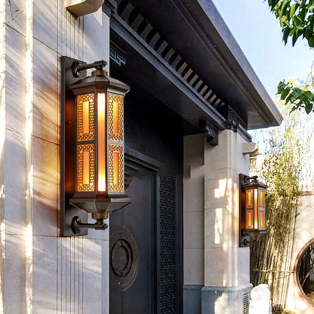 Traditional Chinese Waterproof Aluminum Glass Cylinder 1/2 Light Wall Sconce Lamp For Outdoor Patio Cuvalon