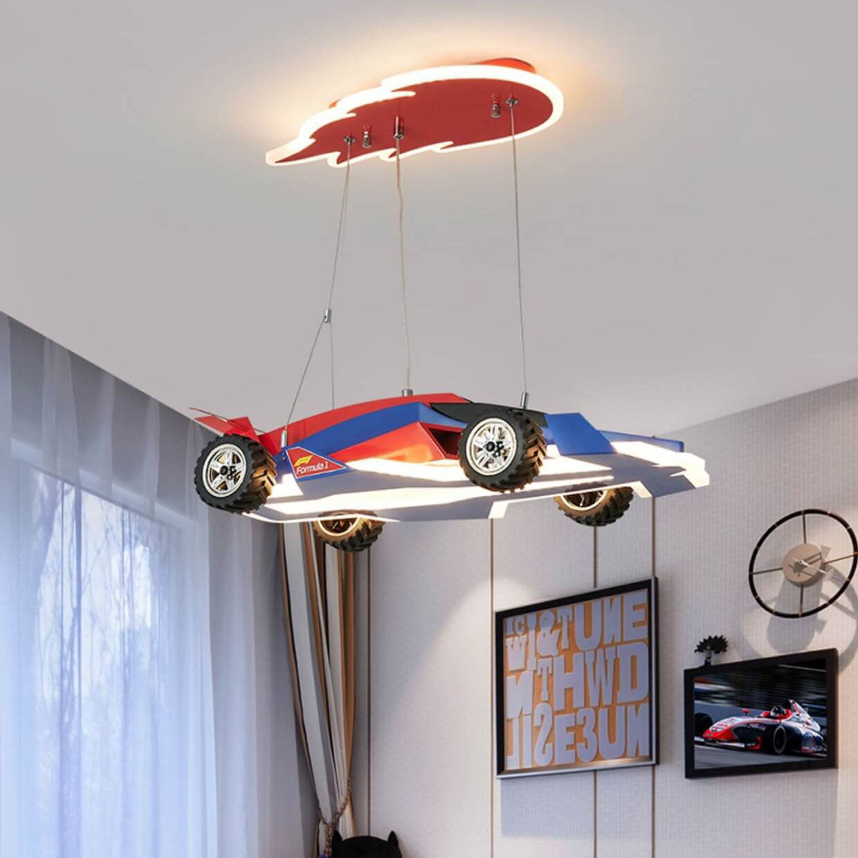 Modern Children's Racing Iron Acrylic LED Pendant Light Cuvalon