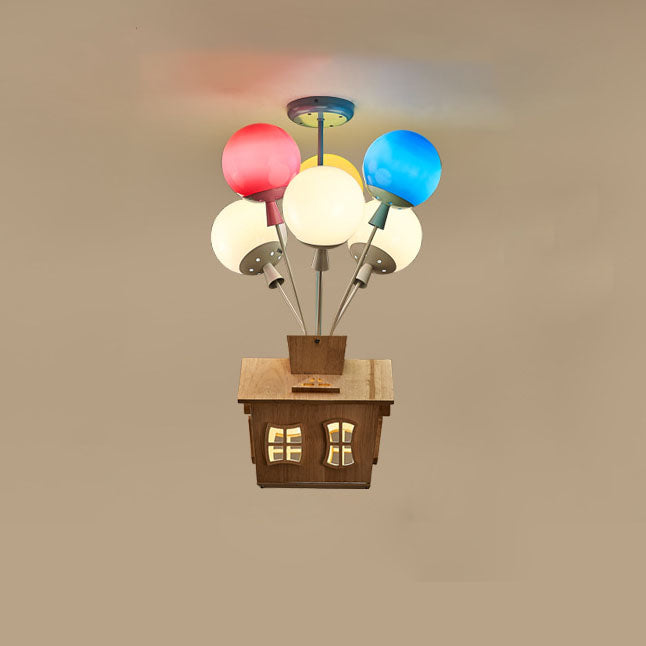 Contemporary Creative Colorful Acrylic Balloon Log Cabin 7/9-Light Kids Semi-Flush Mount Ceiling Light For Bedroom Cuvalon