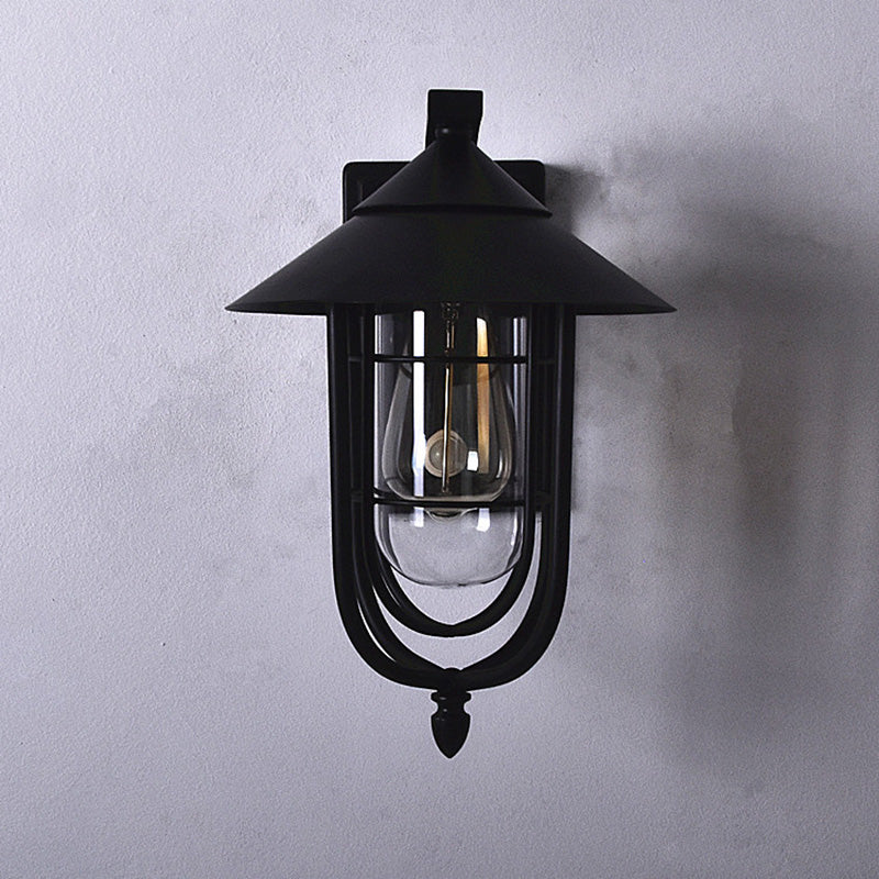 Contemporary Industrial Human Sensing Iron Glass 1-Light Outdoor Wall Sconce Lamp For Garden Cuvalon